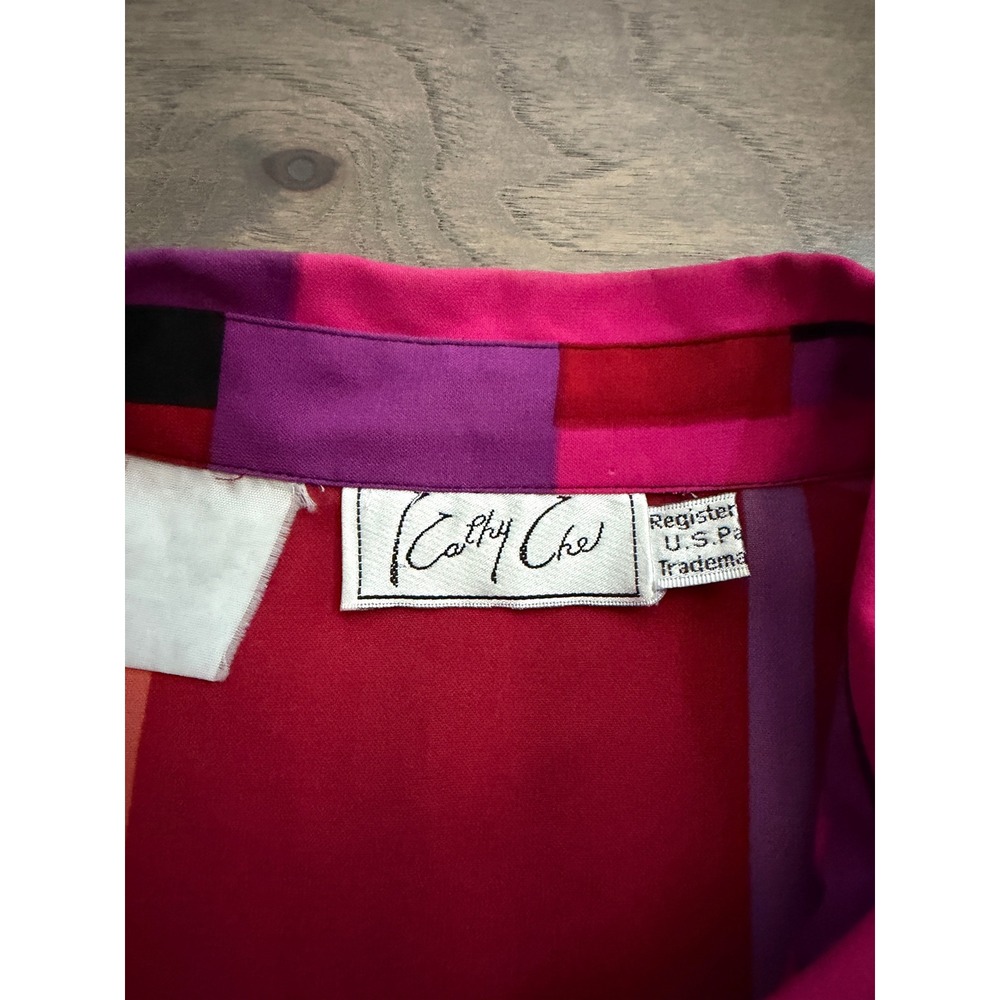 Vintage Cathy Che Geometric Color Block Button Down Shirt Pink Purple 80s 90s - Picture 2 of 6